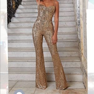 Nadine Merabi Lucinda Gold Jumpsuit
